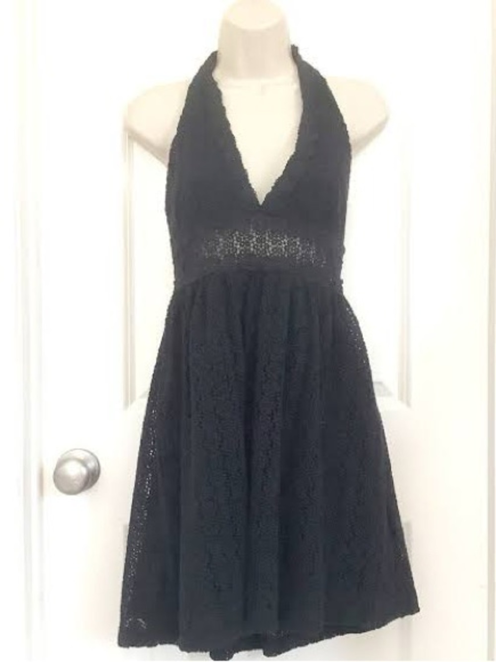 Free People So Sweetly Black Backless Halter Lace Mini Dress - Picture 4 of 5